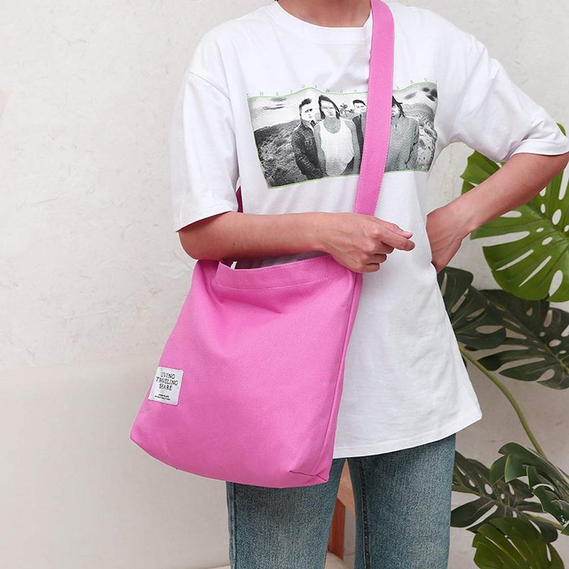 Covelin Women's Retro Large Size Canvas Shoulder Bag Hobo Crossbody Handbag Casual Tote Cerise Pink - Image 5